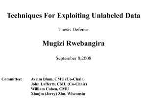 Techniques For Exploiting Unlabeled Data Mugizi Rwebangira Thesis Defense September 8,2008