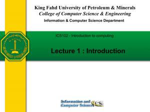 Lecture 1 : Introduction King Fahd University of Petroleum &amp; Minerals