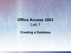 Office Access 2003 Lab 1 Creating a Database McGraw-Hill Technology Education