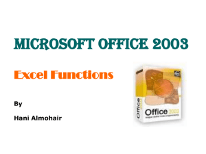 Microsoft Office 2003 Excel Functions By Hani Almohair