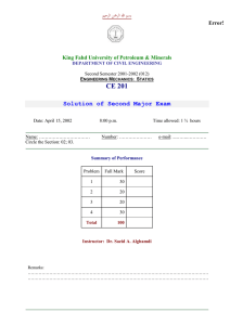 CE 201 Solution of Second Major Exam ميحرلا نحمرلا الله مسب