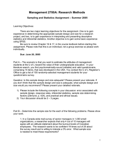 Management 2700A: Research Methods – Summer 2005 Sampling and Statistics Assignment