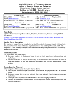 Syllabus for ICS 202 – Data Structures Spring Semester 2008-2009 (082)