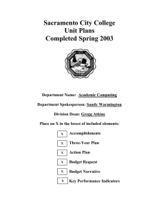 Sacramento City College Unit Plans Completed Spring 2003