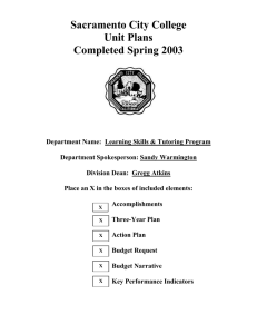 Sacramento City College Unit Plans Completed Spring 2003