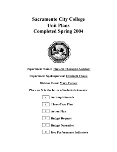 Sacramento City College Unit Plans Completed Spring 2004