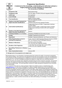 Bionanotechnology PHYT97 (MSc), PHYR97 (PhD with Integrated Studies) Not applicable Postgraduate