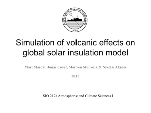 Simulation of volcanic effects on global solar insulation model 2013