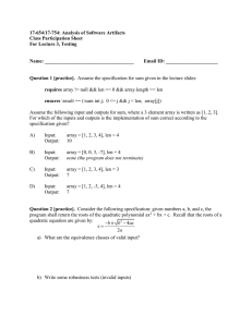 17-654/17-754: Analysis of Software Artifacts Class Participation Sheet For Lecture 3, Testing