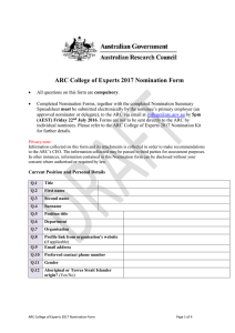 ARC College of Experts 2017 Nomination Form