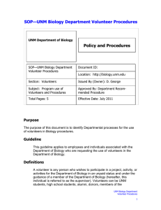 SOP—UNM Biology Department Volunteer Procedures Policy and Procedures