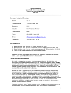 Course Information Spanish 221 (Intermediate Spanish) Green River Community College