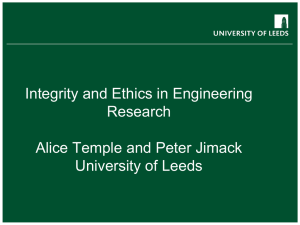 Integrity and Ethics in Engineering Research Alice Temple and Peter Jimack