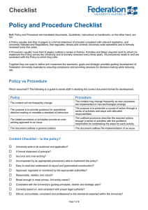 Checklist  Policy and Procedure Checklist