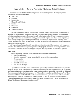 APPENDIX A LAB REPORT WRITEUP INSTRUCTIONS Lab Reports