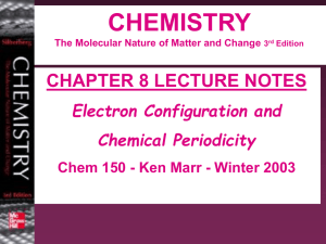 CHEMISTRY CHAPTER 8 LECTURE NOTES Electron Configuration and Chemical Periodicity