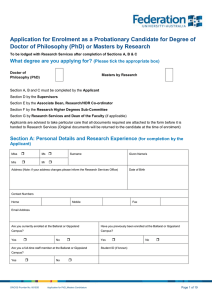 Application for Enrolment as a Probationary Candidate for Degree of