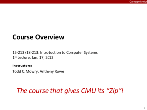The course that gives CMU its “Zip”! Course Overview 1