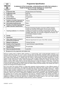 Nuclear Science and Technology MATT42 H821, J510 Postgraduate