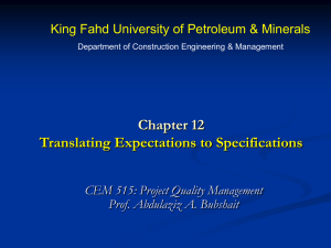 Chapter 12 Translating Expectations to Specifications CEM 515: Project Quality Management