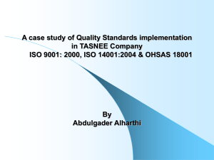 A case study of Quality Standards implementation in TASNEE Company