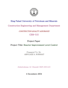 King Fahad University of Petroleum and Minerals CEM-515 Project Paper