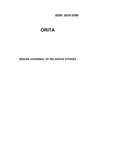 ORITA ISSN: 0030-5596 IBADAN JOURNNAL OF RELIGIOUS STUDIES