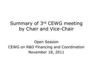 Summary of 3 CEWG meeting by Chair and Vice-Chair Open Session