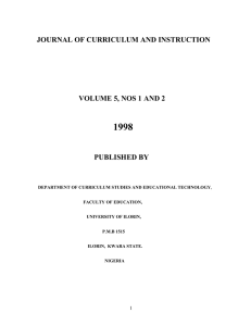 1998 JOURNAL OF CURRICULUM AND INSTRUCTION VOLUME 5, NOS 1 AND 2
