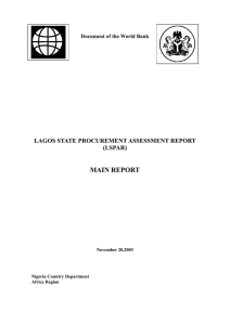MAIN REPORT LAGOS STATE PROCUREMENT ASSESSMENT REPORT (LSPAR) Document of the World Bank