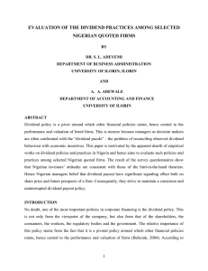 EVALUATION OF THE DIVIDEND PRACTICES AMONG SELECTED NIGERIAN QUOTED FIRMS