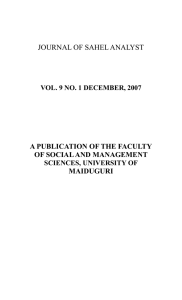 JOURNAL OF SAHEL ANALYST  A PUBLICATION OF THE FACULTY