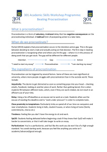 301 Academic Skills Workshop Programme: Beating Procrastination What is procrastination?