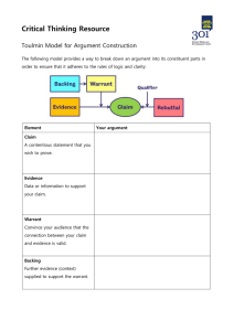 Critical Thinking Resource Toulmin Model for Argument Construction