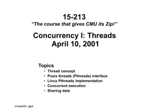 15-213 Concurrency I: Threads April 10, 2001 Topics