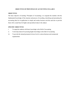 OBJECTIVES OF PRINCIPLES OF ACCOUNTING SYLLABUS OBJECTIVES