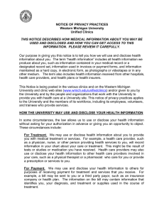 NOTICE OF PRIVACY PRACTICES Western Michigan University Unified Clinics