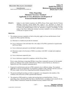 Policy Regarding Minimum Necessary Standard Applicable to Uses, Disclosures and Requests of