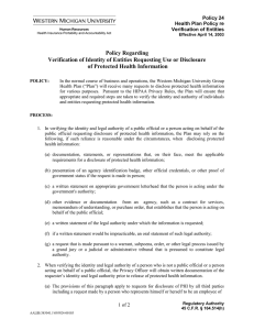 Policy Regarding Verification of Identity of Entities Requesting Use or Disclosure
