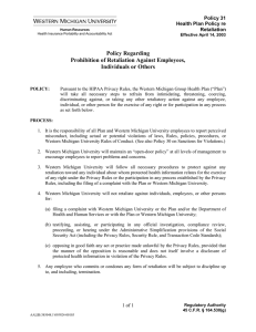 Policy Regarding Prohibition of Retaliation Against Employees, Individuals or Others