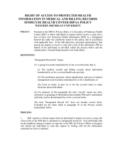 RIGHT OF ACCESS TO PROTECTED HEALTH SINDECUSE HEALTH CENTER HIPAA POLICY