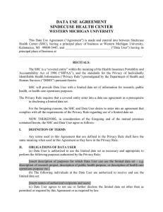 DATA USE AGREEMENT SINDECUSE HEALTH CENTER  WESTERN MICHIGAN UNIVERSITY