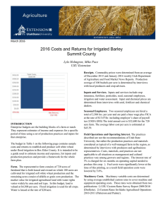 2016 Costs and Returns for Irrigated Barley Summit County
