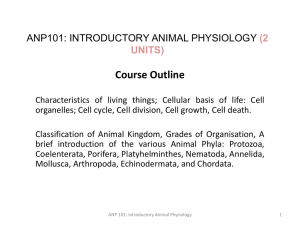 Course Outline ANP101: INTRODUCTORY ANIMAL PHYSIOLOGY (2 UNITS)