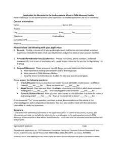 Application for Admission to the Undergraduate Minor in Child Advocacy...