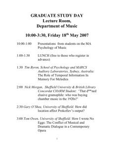 GRADUATE STUDY DAY Lecture Room, Department of Music 10:00-3:30, Friday 18