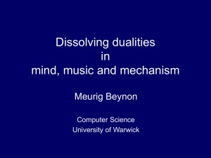 Dissolving dualities in mind, music and mechanism Meurig Beynon