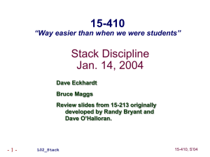 Stack Discipline Jan. 14, 2004 15-410 “Way easier than when we were students”