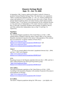 Hispanic Heritage Month – Oct. 15, 2006 Sept. 15