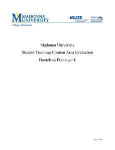 Madonna University Student Teaching Content Area Evaluation Danielson Framework